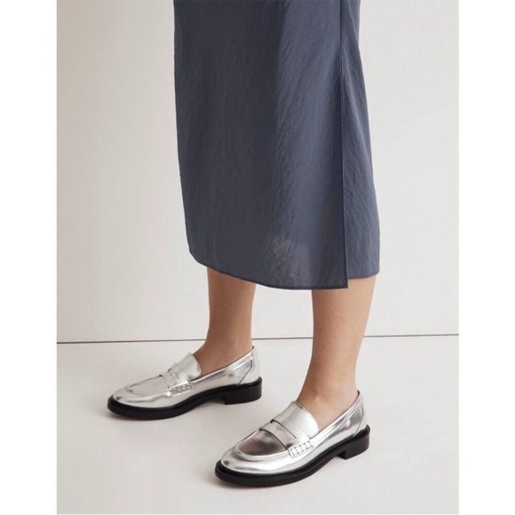 Madewell The Vernon Leather Loafer in Silver Size 9 - Picture 1 of 9